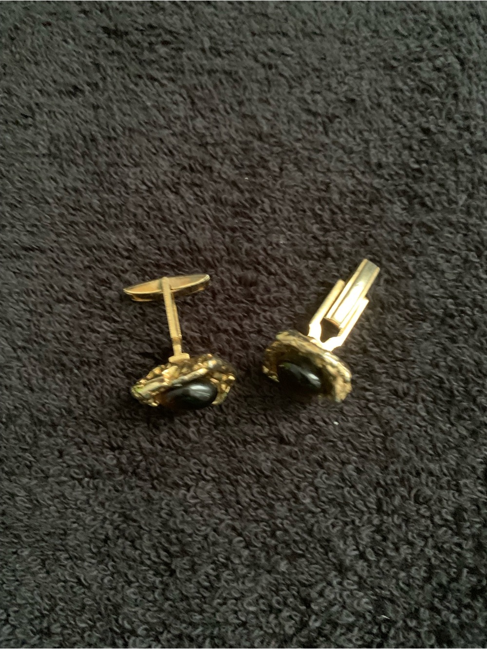 Vintage Gold-Tone Amber Stone Men's Cufflinks - Picture 5 of 7